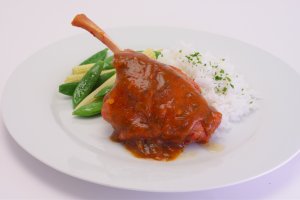 Ham hock with mango and chilli sauce